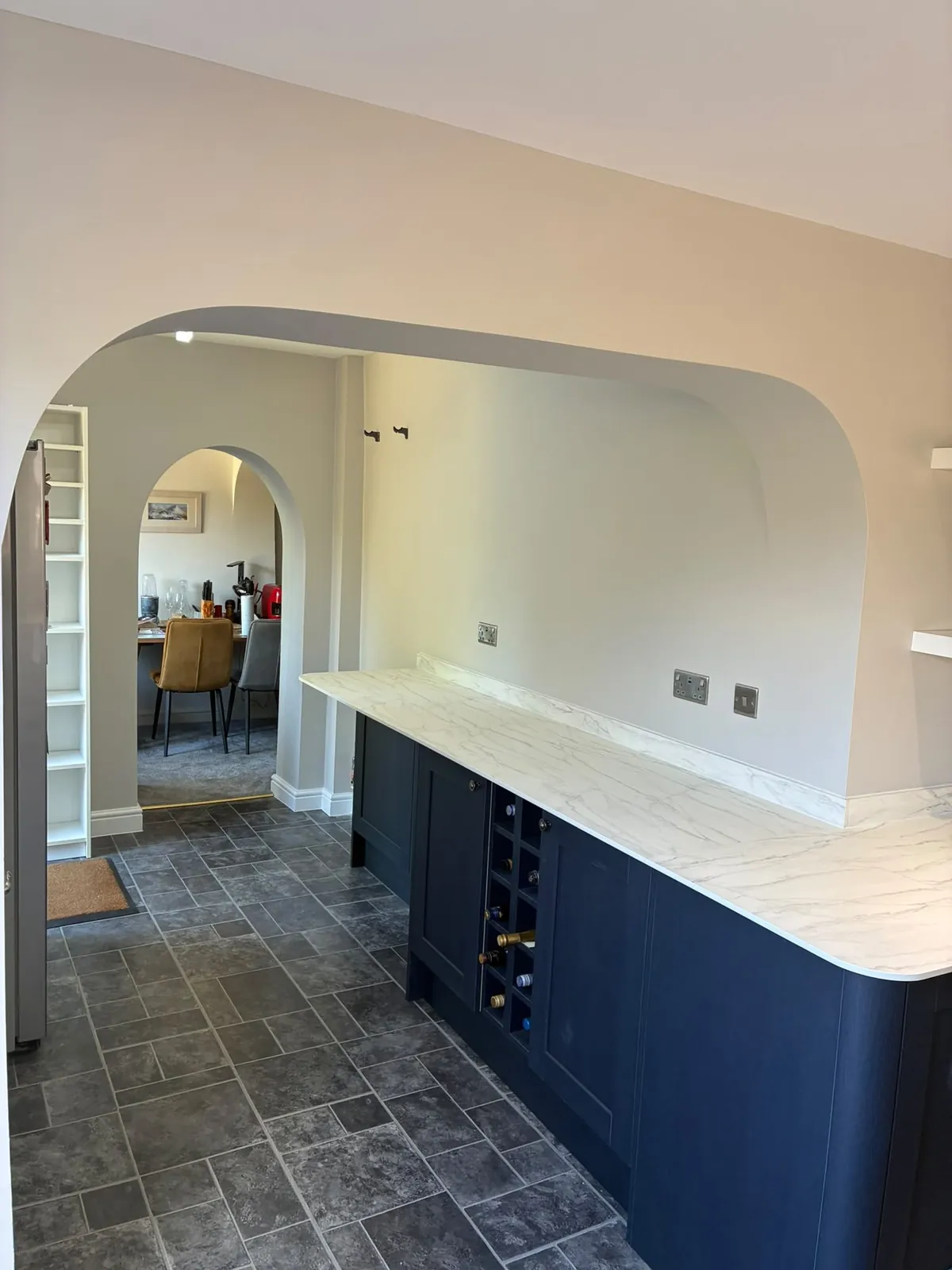 Navy kitchen archway – kitchen fitting by JCK Carpentry & Building, Exeter